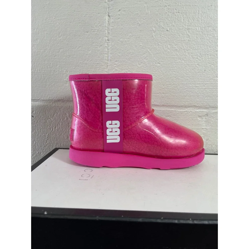 UGG Classic Clear 1112386K Mini Pink Waterproof Boots Pull On Kids Size 13 US